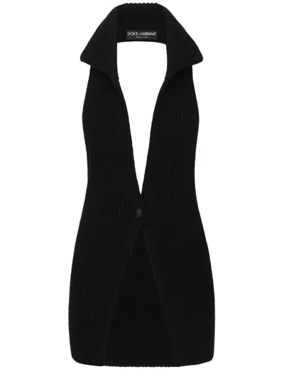 DOLCE & GABBANA LONG WOOL FISHERMAN’S RIB-KNIT VEST