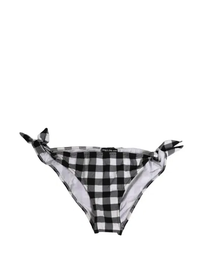 Dolce & Gabbana Gingham-check Side-tie Bikini Bottoms In Black