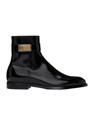 Dolce & Gabbana Giotto Leather Ankle Boots In Black