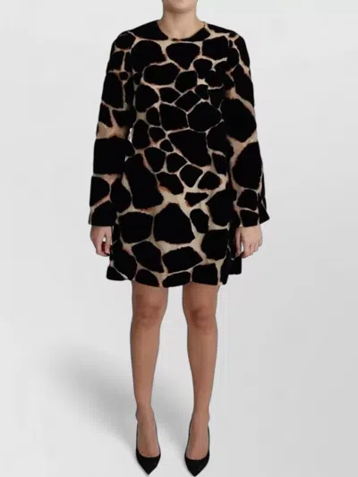 Dolce & Gabbana Giraffe Print Velvet Long Sleeve Mini Dress In Multi