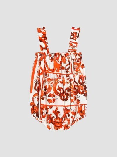 Dolce & Gabbana Babies' Majolica-print Cotton Romper In Multi