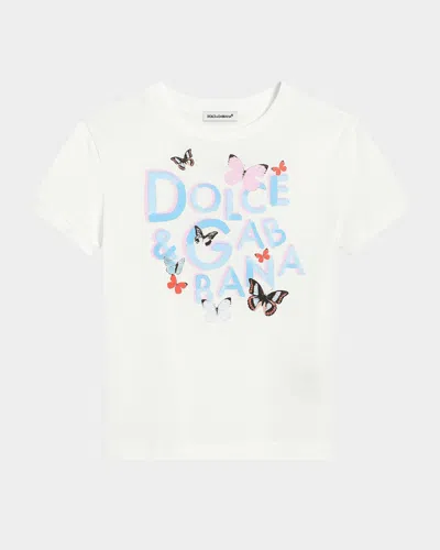 Dolce & Gabbana Kids' Girl's Butterfly Graphic Logo-print T-shirt In White
