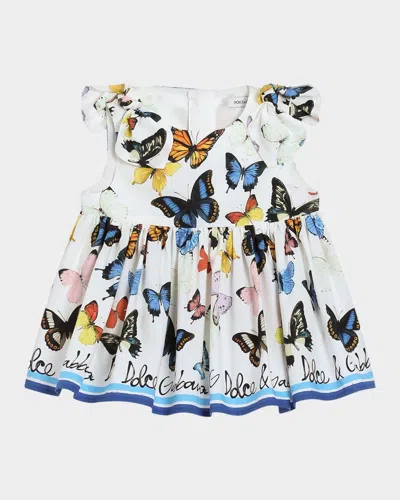 Dolce & Gabbana Kids' Girl's Butterfly-print Poplin Dress In Multi