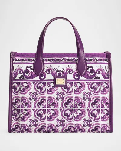 Dolce & Gabbana Girl's Canvas Majolica-print Tote Bag In Purple