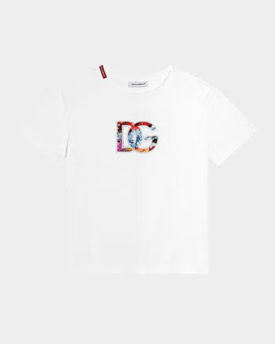 DOLCE & GABBANA GIRL'S DG FLORAL LOGO COTTON JERSEY T-SHIRT