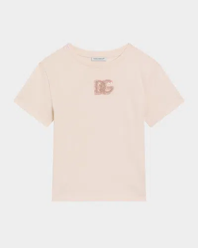 DOLCE & GABBANA GIRL'S DG LOGO PATCH SHORT-SLEEVE T-SHIRT