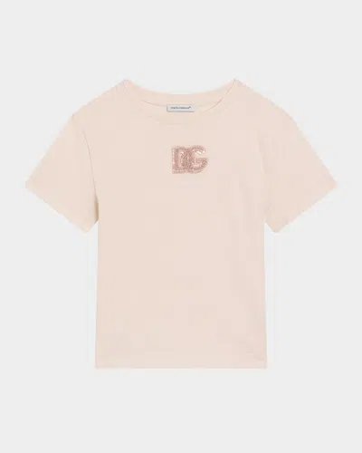 DOLCE & GABBANA GIRL'S DG LOGO PATCH SHORT-SLEEVE T-SHIRT