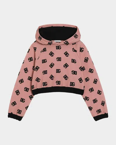 Dolce & Gabbana Kids' Girl's Dg Logo-print Hoodie In Pink Print