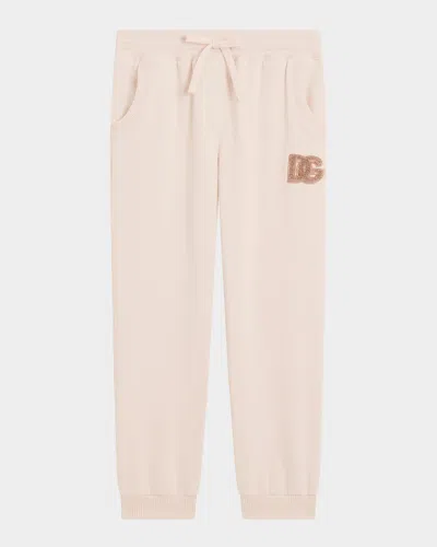 Dolce & Gabbana Kids' Girl's Dg Sequined Felpa Patch Sweatpants In Neutral