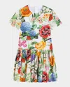 Dolce & Gabbana Girl's Drop Waist Floral-print Dress In Multiprint