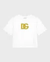 Dolce & Gabbana Girl's Embellished Interlocked Logo-print T-shirt In Natural