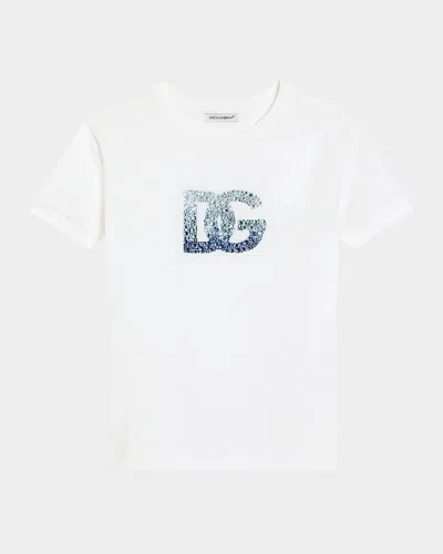 DOLCE & GABBANA GIRL'S EMBELLISHED INTERLOCKED LOGO-PRINT T-SHIRT
