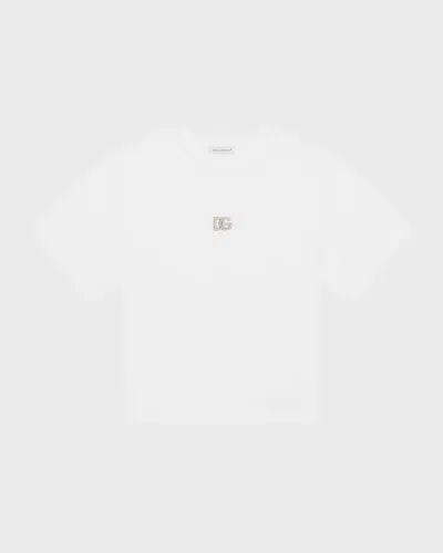 Dolce & Gabbana Kids' Girl's Embellished Interlocked Logo-print T-shirt In White