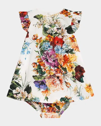 Dolce & Gabbana Kids' Girl's Floral Cotton Dress With Bloomers In White