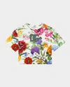 Dolce & Gabbana Girl's Floral Interlocked Logo-print T-shirt In Multiprint