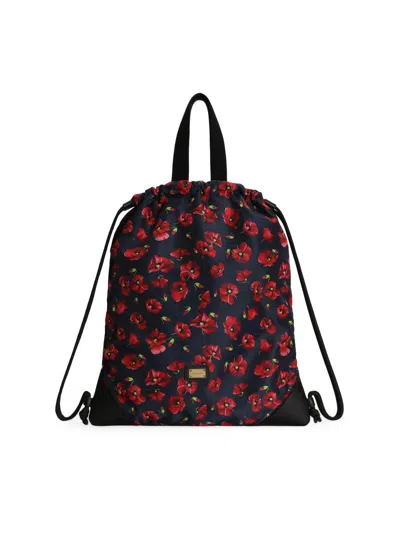 Dolce & Gabbana Girl's Floral Nylon Backpack In Papavero Blue