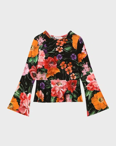 DOLCE & GABBANA GIRL'S FLORAL-PRINT BELL SLEEVE TOP