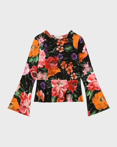 DOLCE & GABBANA GIRL'S FLORAL-PRINT BELL SLEEVE TOP
