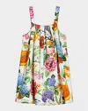Dolce & Gabbana Girl's Floral-print Pleated Dress In Multiprint
