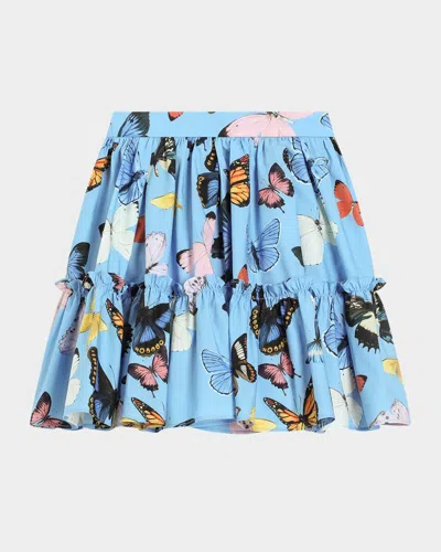 DOLCE & GABBANA GIRL'S FLOUNCED BUTTERFLY-PRINT SKIRT