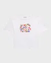 DOLCE & GABBANA GIRL'S FLOWER POWER INTERLOCKED LOGO-PRINT T-SHIRT