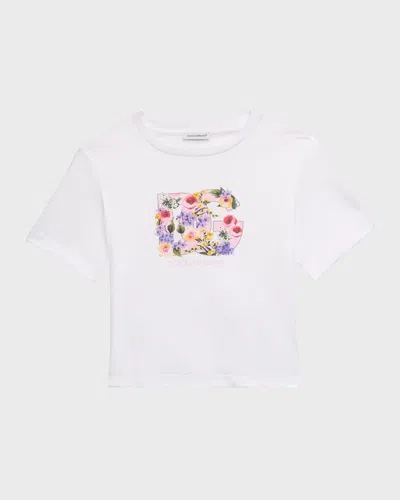 Dolce & Gabbana Kids' Girl's Flower Power Interlocked Logo-print T-shirt In White
