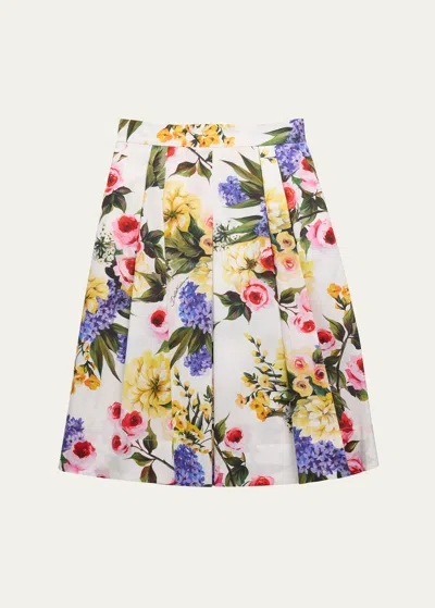 Dolce & Gabbana Kids' Girl's Flower Power Pleated Skirt In Giardino Fdo Bian