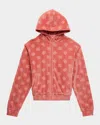 Dolce & Gabbana Girl's Interlocked Dg Velvet Hoodie In Medpink