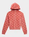 Dolce & Gabbana Girl's Interlocked Dg Velvet Hoodie In Medpink