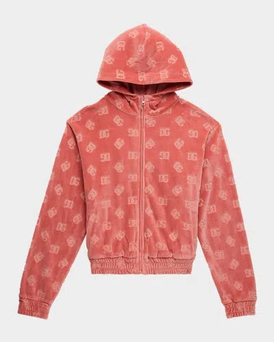 DOLCE & GABBANA GIRL'S INTERLOCKED DG VELVET HOODIE