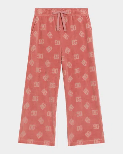 Dolce & Gabbana Kids' Girl's Interlocked Logo Velvet Sweatpants In Pink