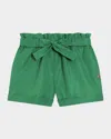 Dolce & Gabbana Girl's Logo-plaque Belted Shorts In Brgtgreen
