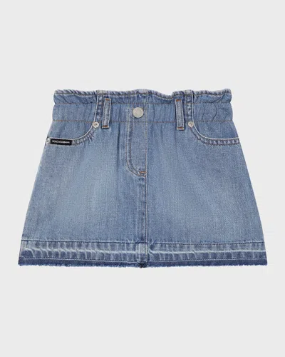 Dolce & Gabbana Logo-plaque Denim Skirt In Blue