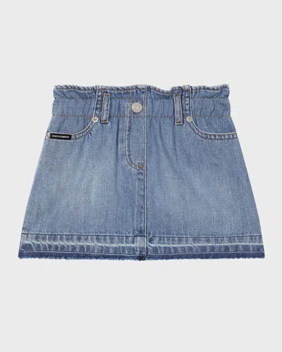 DOLCE & GABBANA GIRL'S LOGO-PLAQUE PAPERBAG DENIM SKIRT