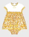 Dolce & Gabbana Girl's Logo-print Maiolica-print Combo Dress In White Print