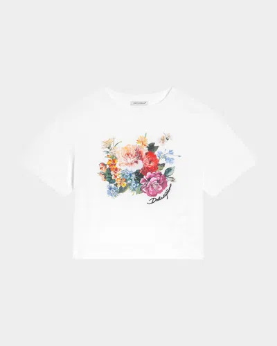 DOLCE & GABBANA GIRL'S LOGO-PRINT MULTICOLOR FLORAL-PRINT T-SHIRT