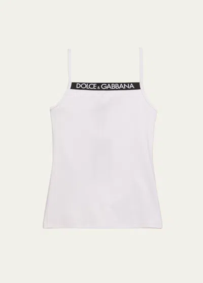 Dolce & Gabbana Kids' Girl's Logo-print Trim Tank Top In Light Pink