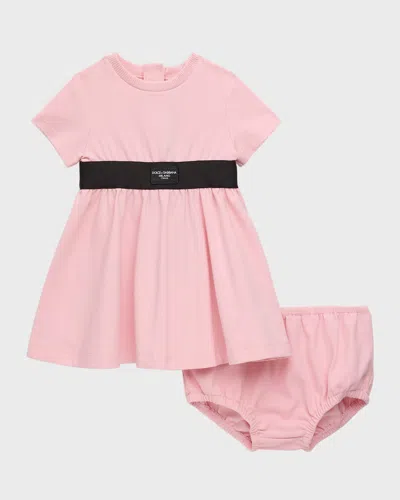 Dolce & Gabbana Kids' Girl's Logo-printed Jersey Dress W/ Bloomers In Pastel Pink