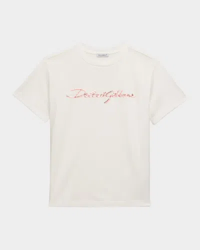 Dolce & Gabbana Kids' Girl's Logo Script Short-sleeve T-shirt In White