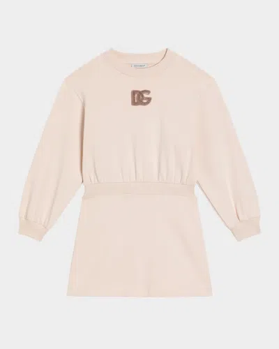 Dolce & Gabbana Kids' Girl's Logo Sequined Felpa Patch Sweatshirt In Gold