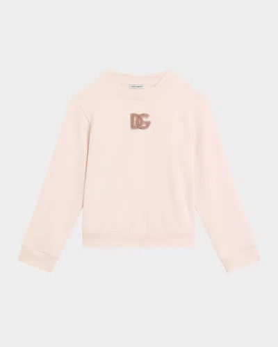 Dolce & Gabbana Kids' Girl's Logo Sequined Felpa Patch Sweatshirt In Neutral