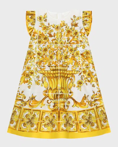 Dolce & Gabbana Kids' Majolica-print Cotton Dress In White Print