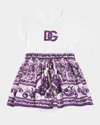 Dolce & Gabbana Girl's Majolica-print Short-sleeve Dress In White
