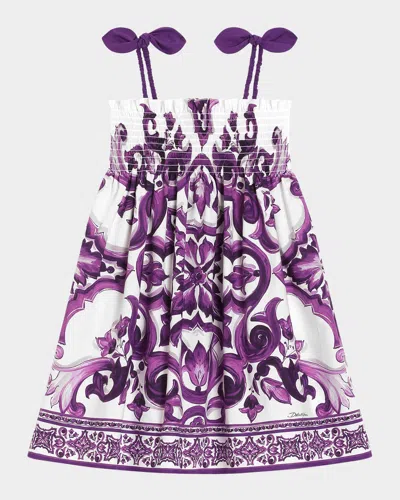 DOLCE & GABBANA GIRL'S MAJOLICA-PRINT SLEEVELESS POPLIN DRESS