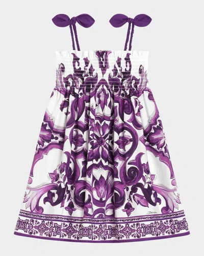 DOLCE & GABBANA GIRL'S MAJOLICA-PRINT SLEEVELESS POPLIN DRESS