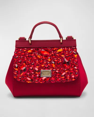 Dolce & Gabbana Girl's Rhinestone Sicily Bag In Dark Red