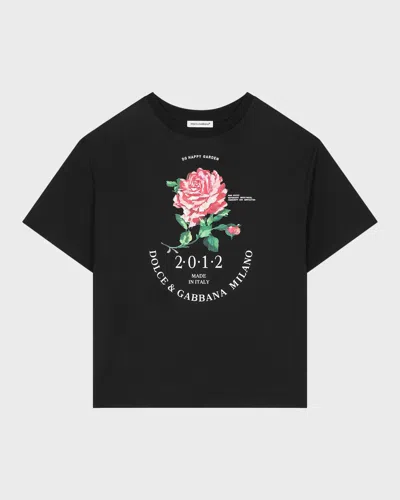 DOLCE & GABBANA GIRL'S ROSE-PRINT GRAPHIC T-SHIRT
