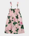 Dolce & Gabbana Girl's Rose-print Smocked Sundress In Pink Print