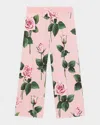 Dolce & Gabbana Girl's Rose-print Wide Leg Pants In Pink Print