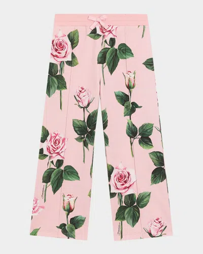 DOLCE & GABBANA GIRL'S ROSE-PRINT WIDE LEG PANTS